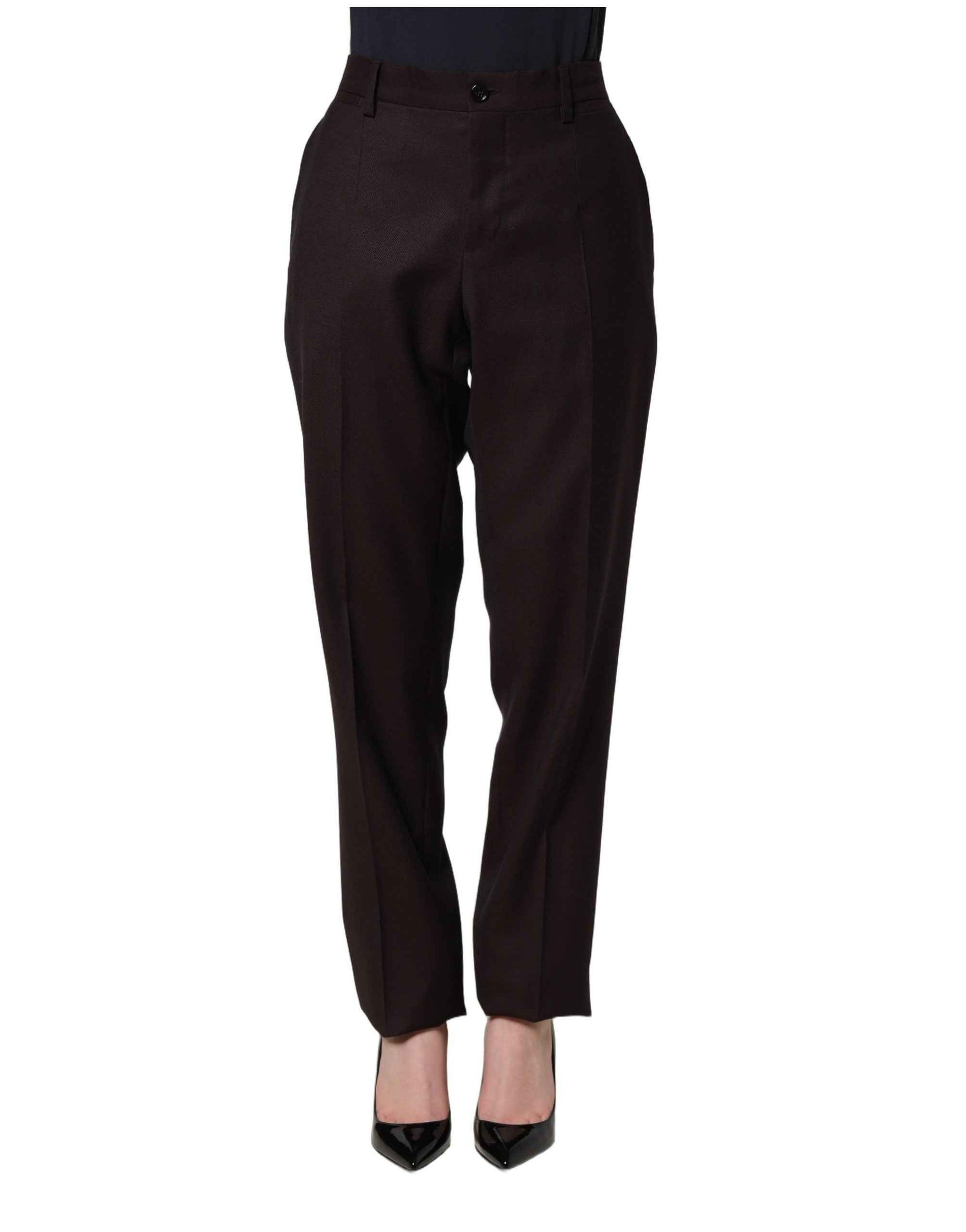 Dolce & Gabbana Brown Straight Leg Dress Silk Trousers Pants
