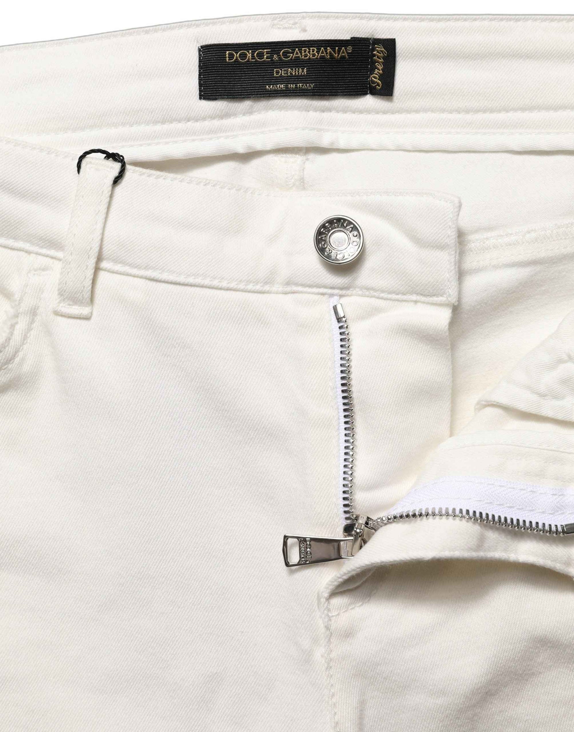Dolce & Gabbana White Tattered Skinny Cotton Denim Jeans