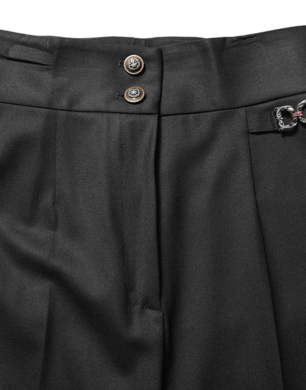 Dolce & Gabbana Black Wool High Waisted Logo Trouser Pants