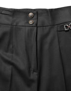 Dolce & Gabbana Black Wool High Waisted Logo Trouser Pants