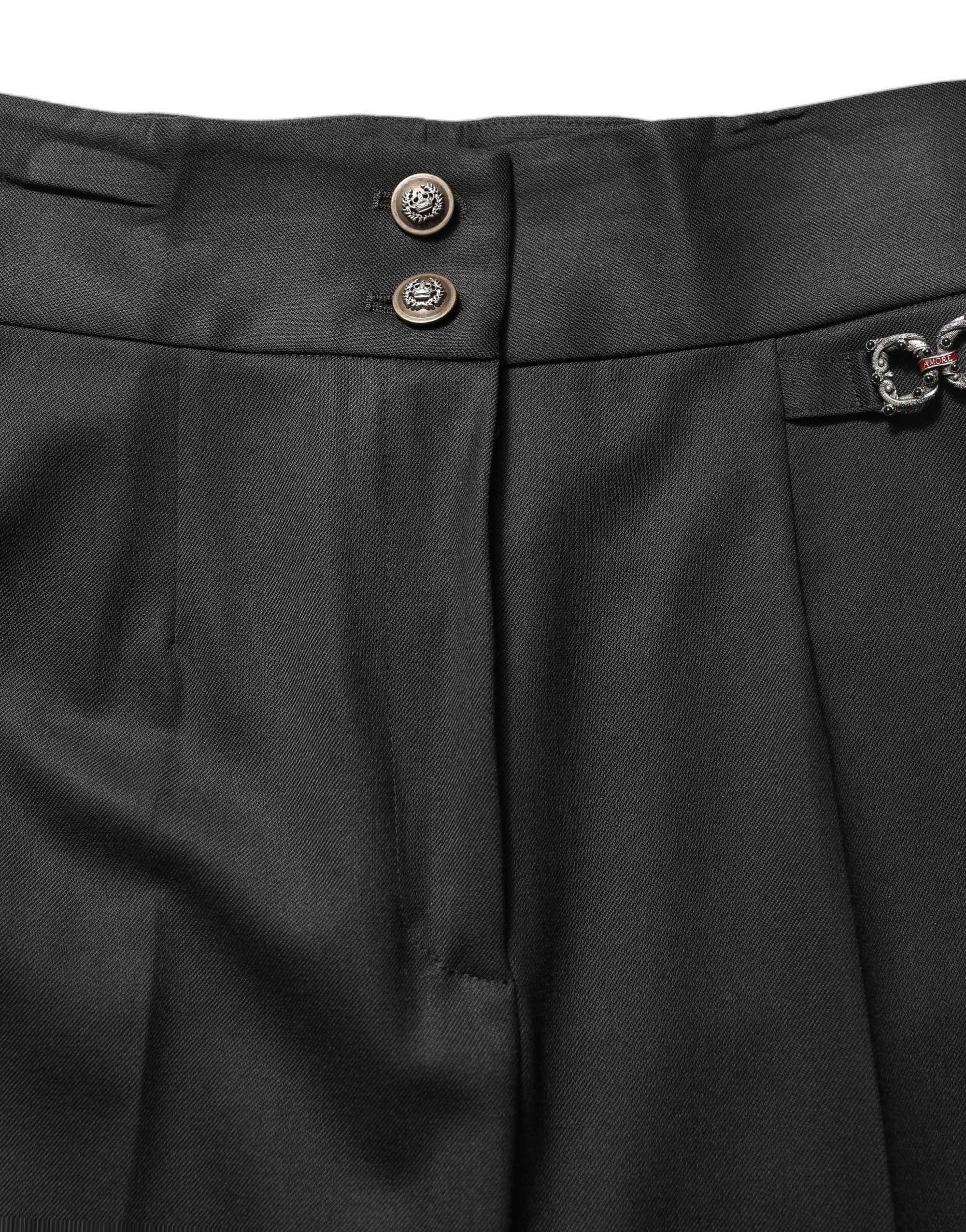 Dolce & Gabbana Black Wool High Waisted Logo Trouser Pants