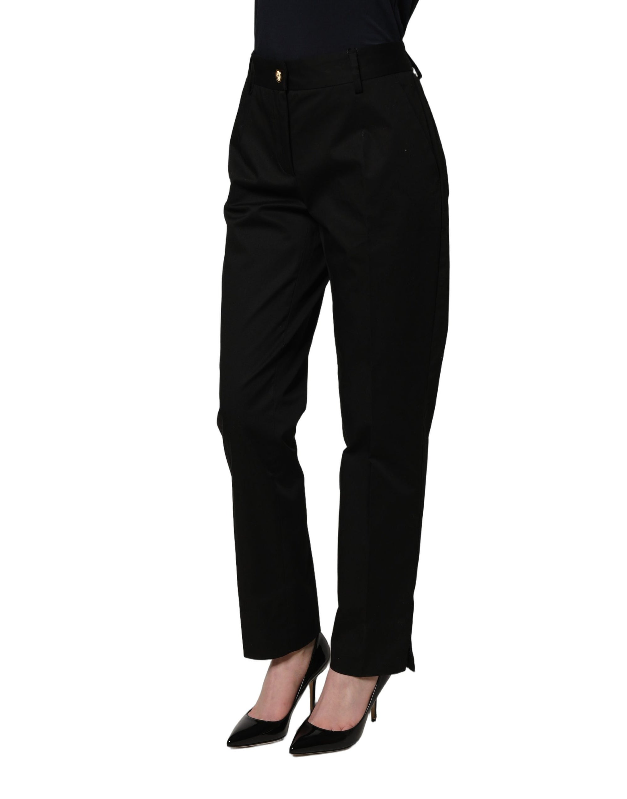 Dolce & Gabbana Black Tapered Leg Dress Cotton Trousers Pants