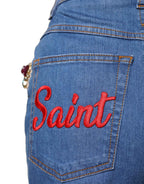 Dolce & Gabbana Blue Cotton Embellished BermudaDenim Shorts