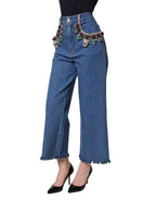 Dolce & Gabbana Blue Embellished Wide Cropped Denim Jeans