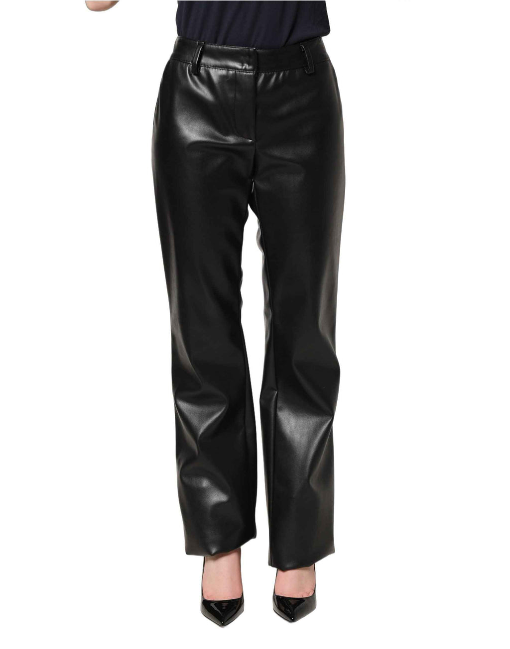Dolce & Gabbana Black PU Leather High Waisted Trouser Pants