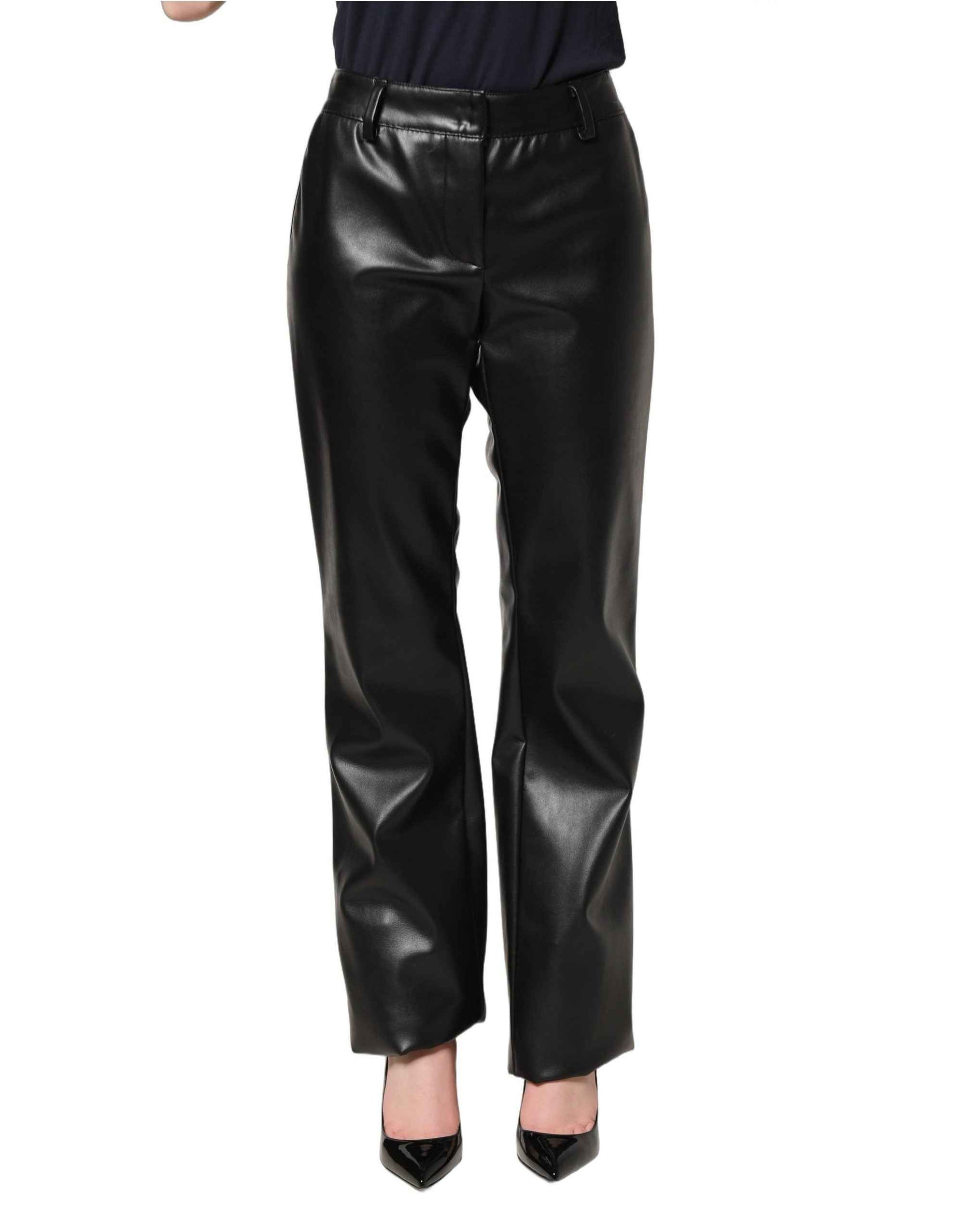 Dolce & Gabbana Black PU Leather High Waisted Trouser Pants