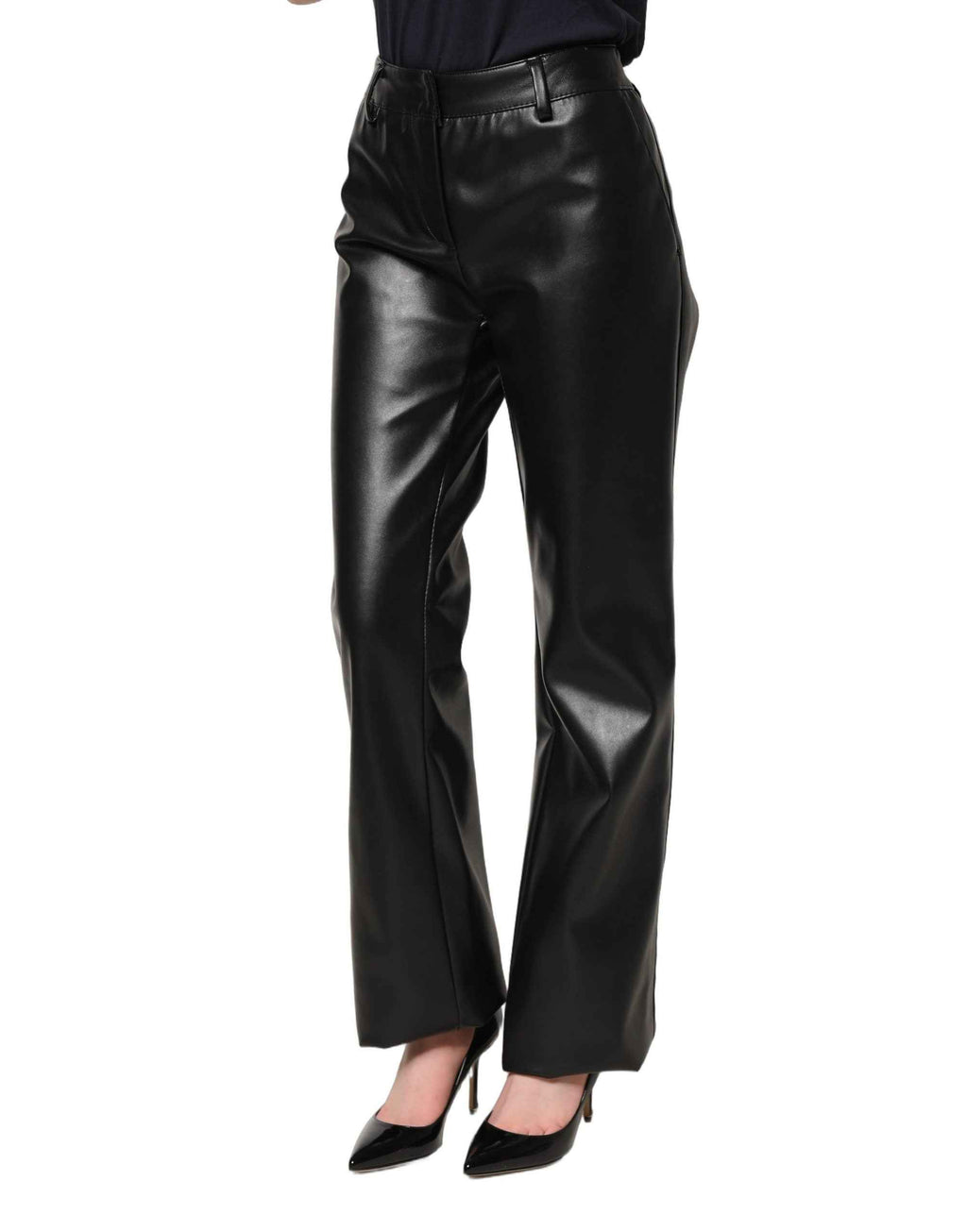 Dolce & Gabbana Black PU Leather High Waisted Trouser Pants