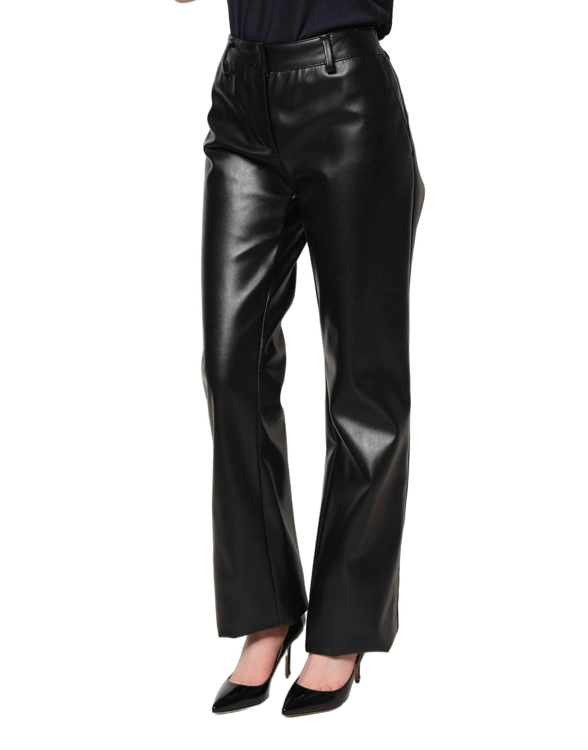 Dolce & Gabbana Black PU Leather High Waisted Trouser Pants