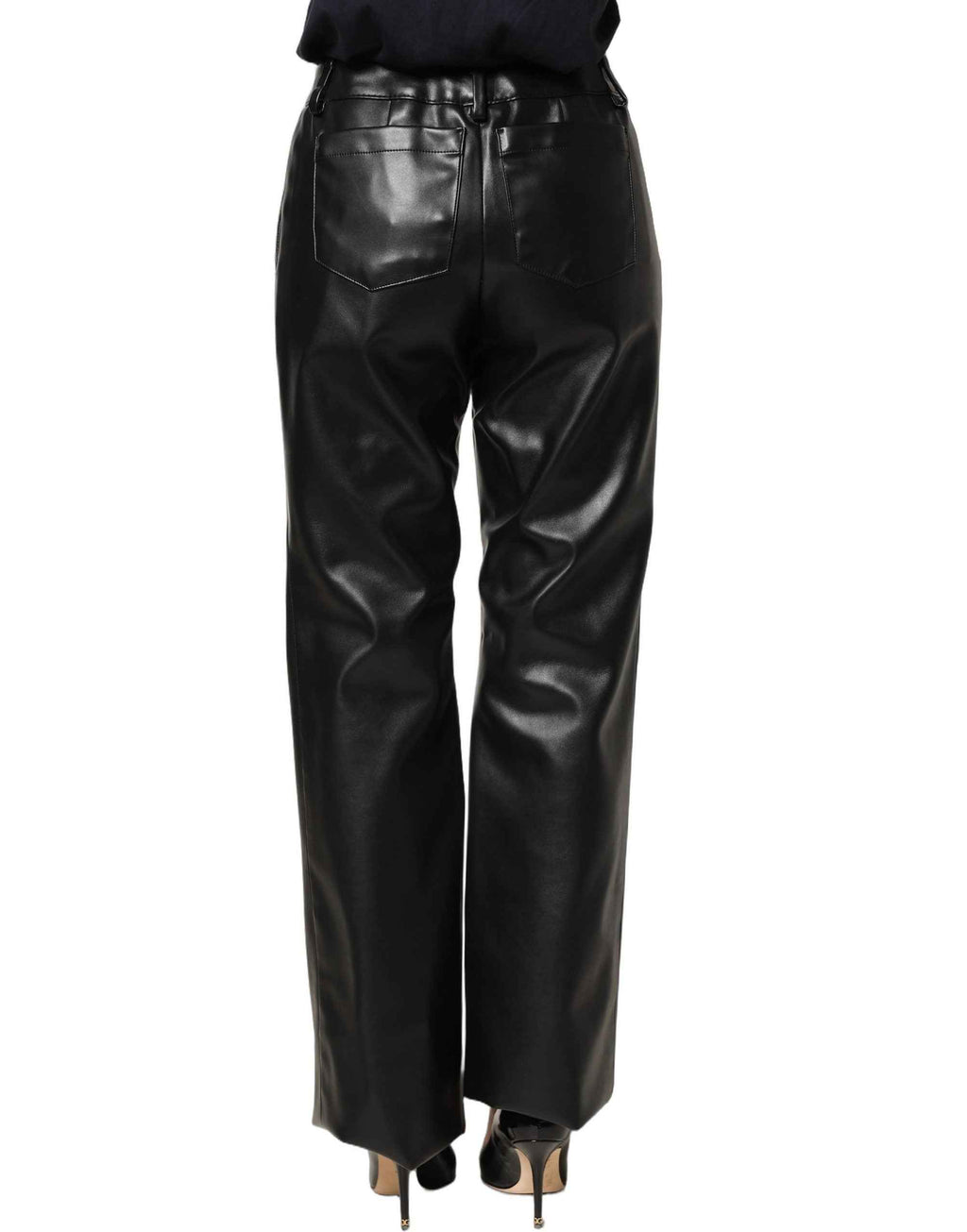 Dolce & Gabbana Black PU Leather High Waisted Trouser Pants