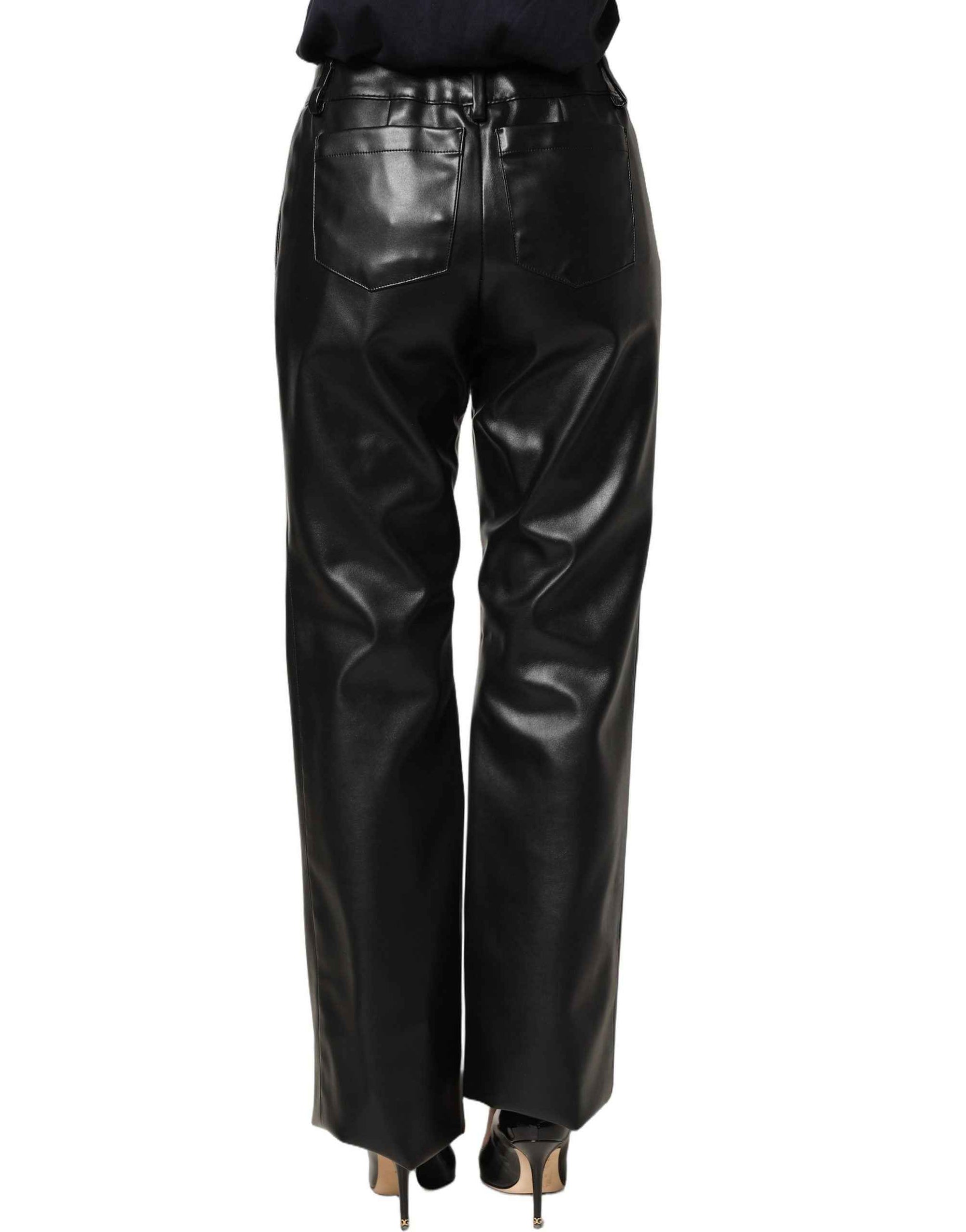 Dolce & Gabbana Black PU Leather High Waisted Trouser Pants