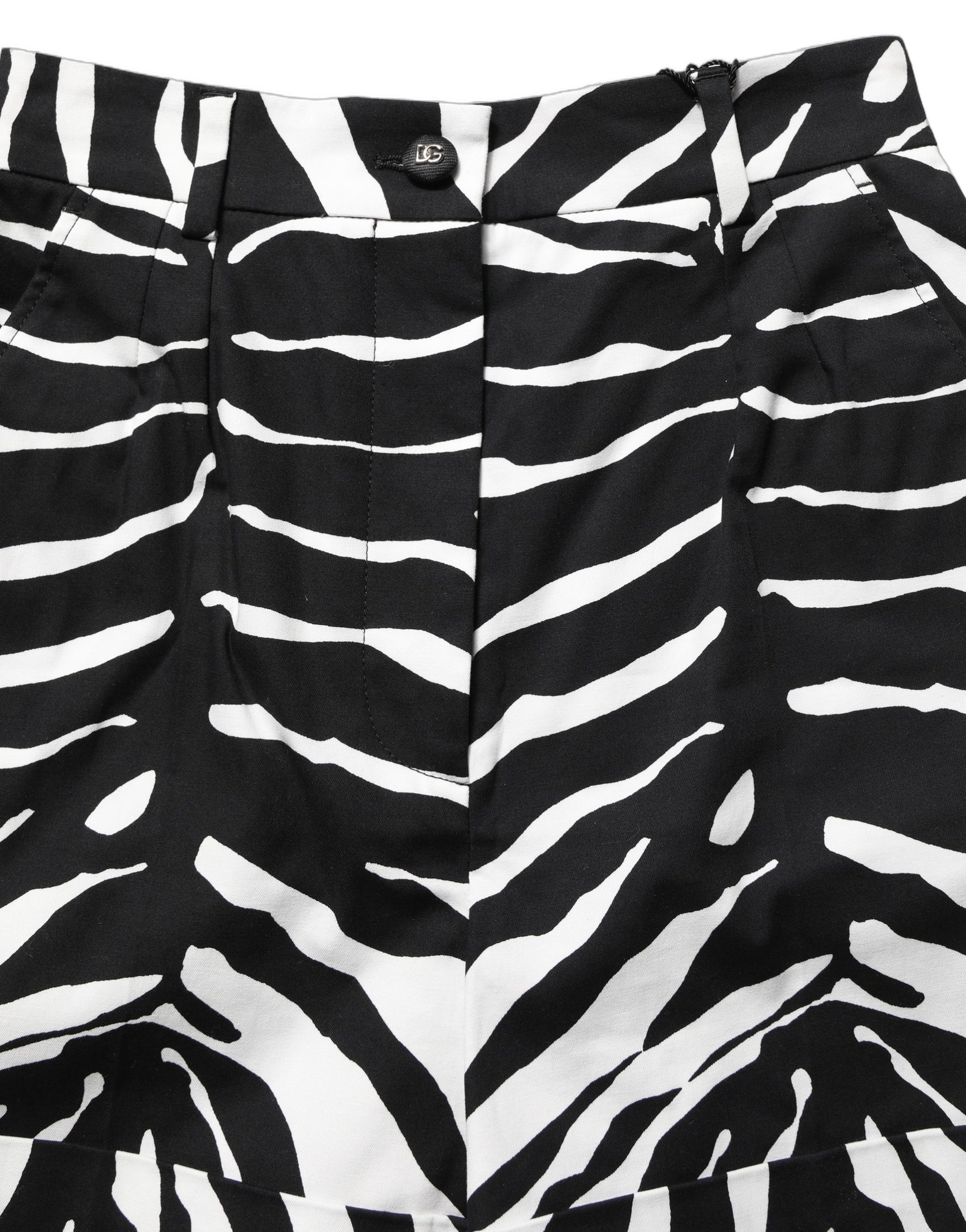Dolce & Gabbana Black White Zebra Print Cotton High Waist Shorts