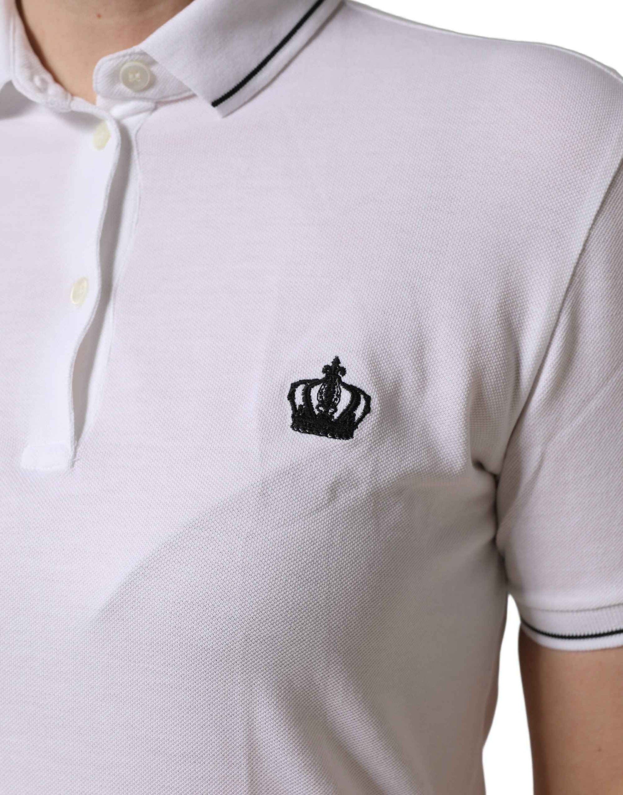 Dolce & Gabbana White Crown Cotton Short Sleeves Polo Top