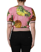 Dolce & Gabbana Pink Pineapple Vneck Short Sleeve Cropped Top