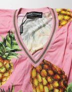 Dolce & Gabbana Pink Pineapple Vneck Short Sleeve Cropped Top