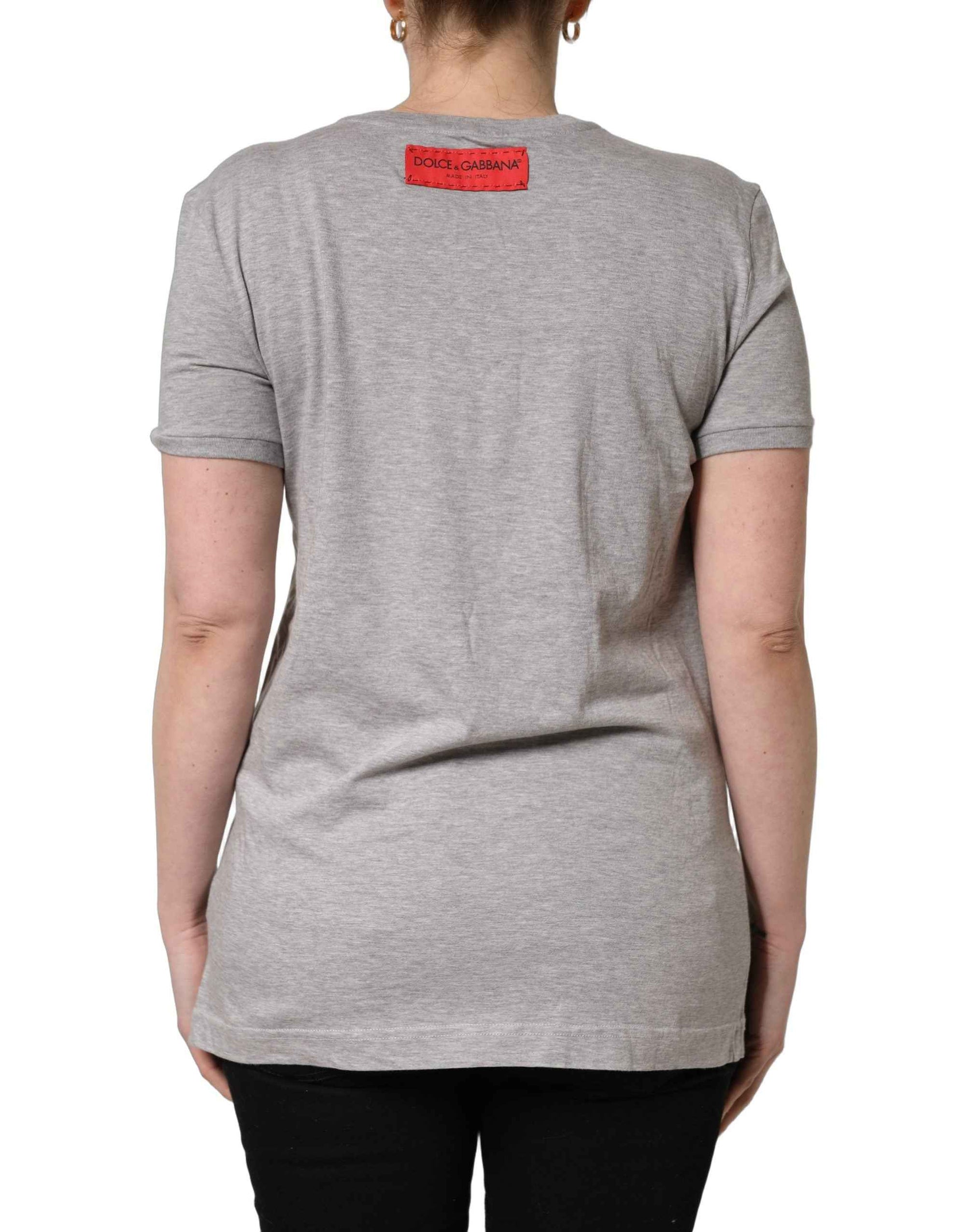 Dolce & Gabbana Gray Cotton Logo Printed Crew Neck T-shirt