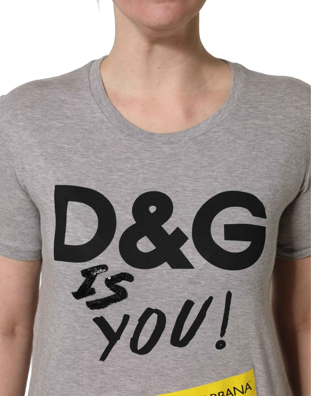 Dolce & Gabbana Gray Cotton Logo Printed Crew Neck T-shirt