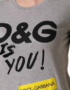 Dolce & Gabbana Gray Cotton Logo Printed Crew Neck T-shirt