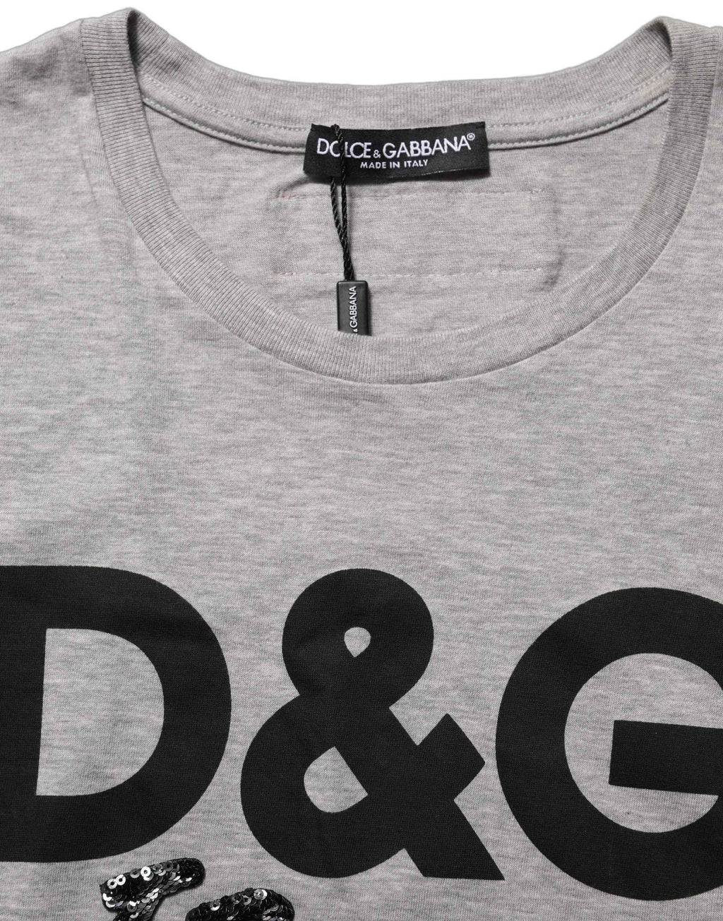 Dolce & Gabbana Gray Cotton Logo Printed Crew Neck T-shirt