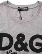 Dolce & Gabbana Gray Cotton Logo Printed Crew Neck T-shirt