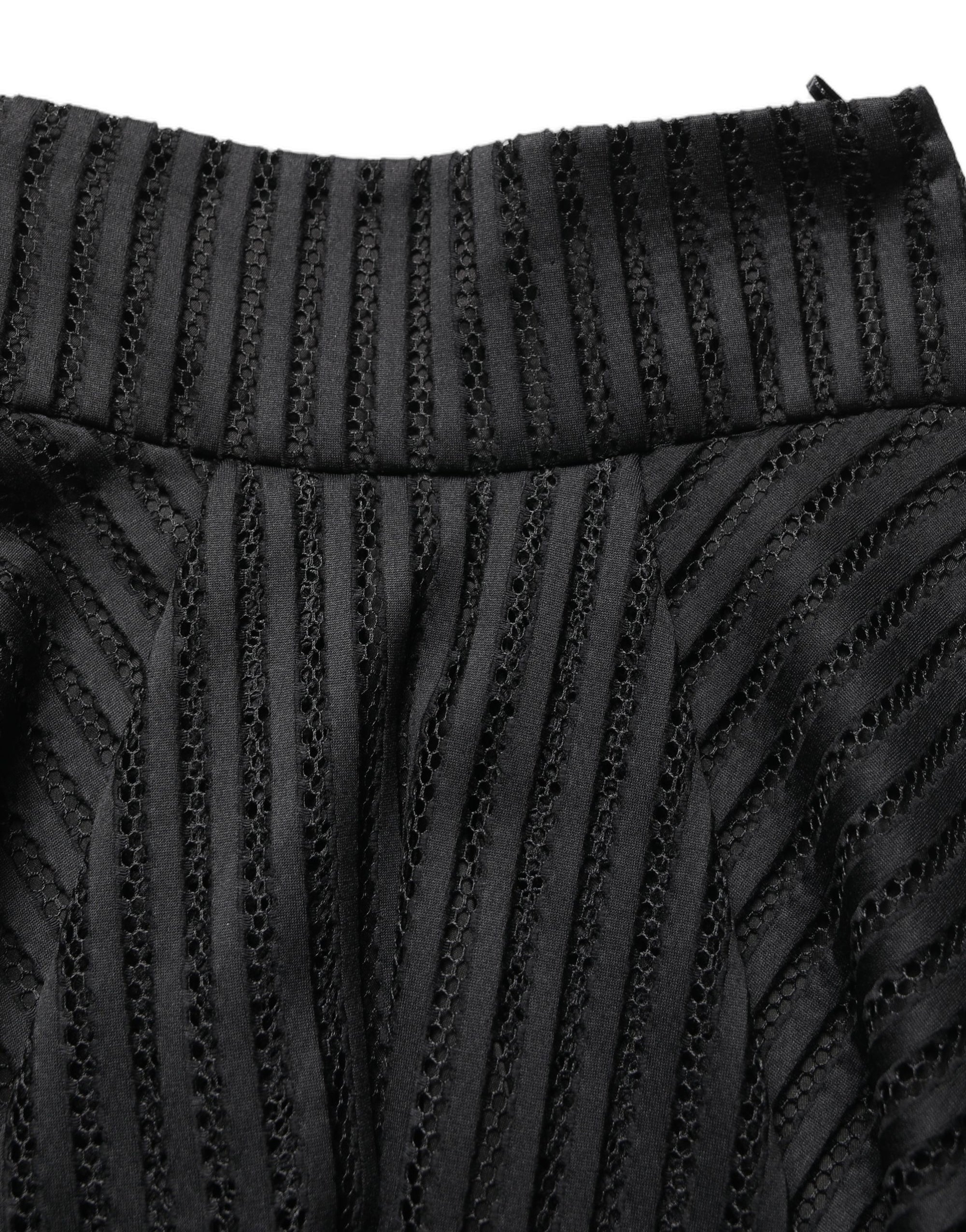 PINKO Cotton Striped Flared Silhouette Aline Midi Black