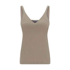Brunello Cucinelli Beige Cotton Sleeveles T-Shirt