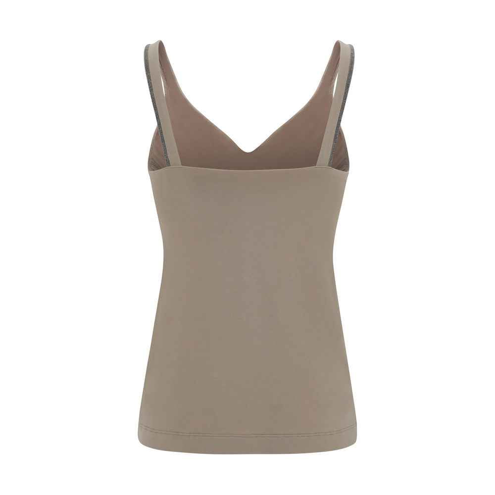 Brunello Cucinelli Beige Cotton Sleeveles T-Shirt