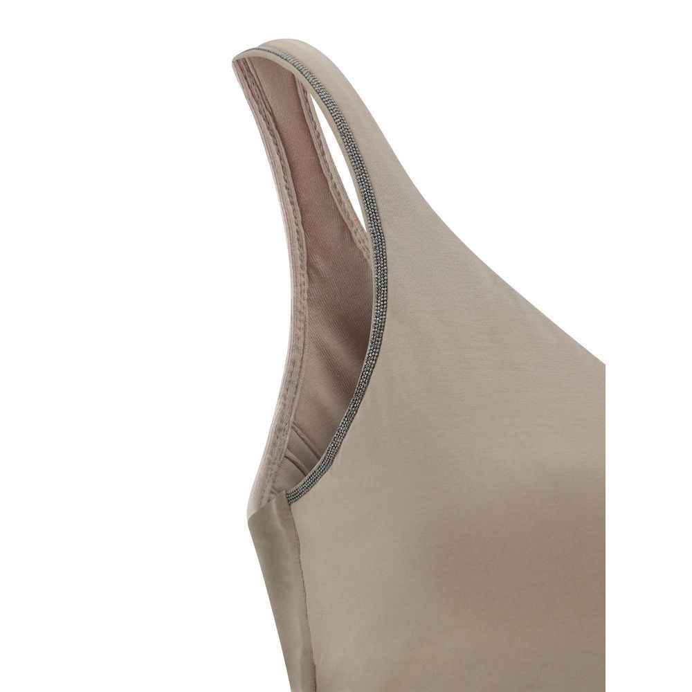 Brunello Cucinelli Beige Cotton Sleeveles T-Shirt