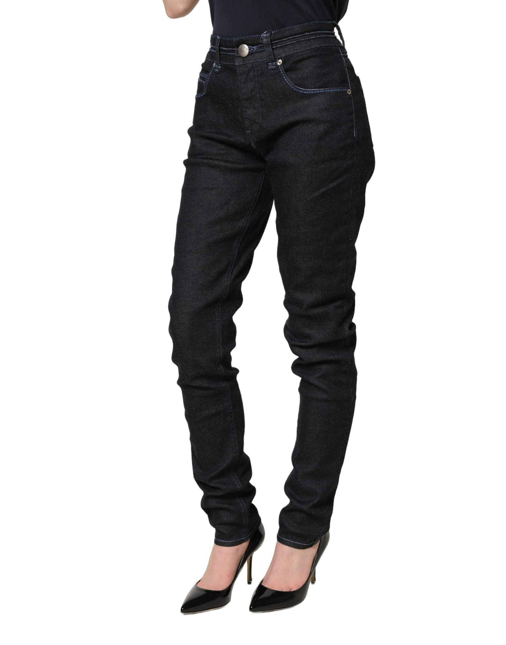 Acht Black Cotton Stretch HighWaist Skinny Denim Trouser Jeans