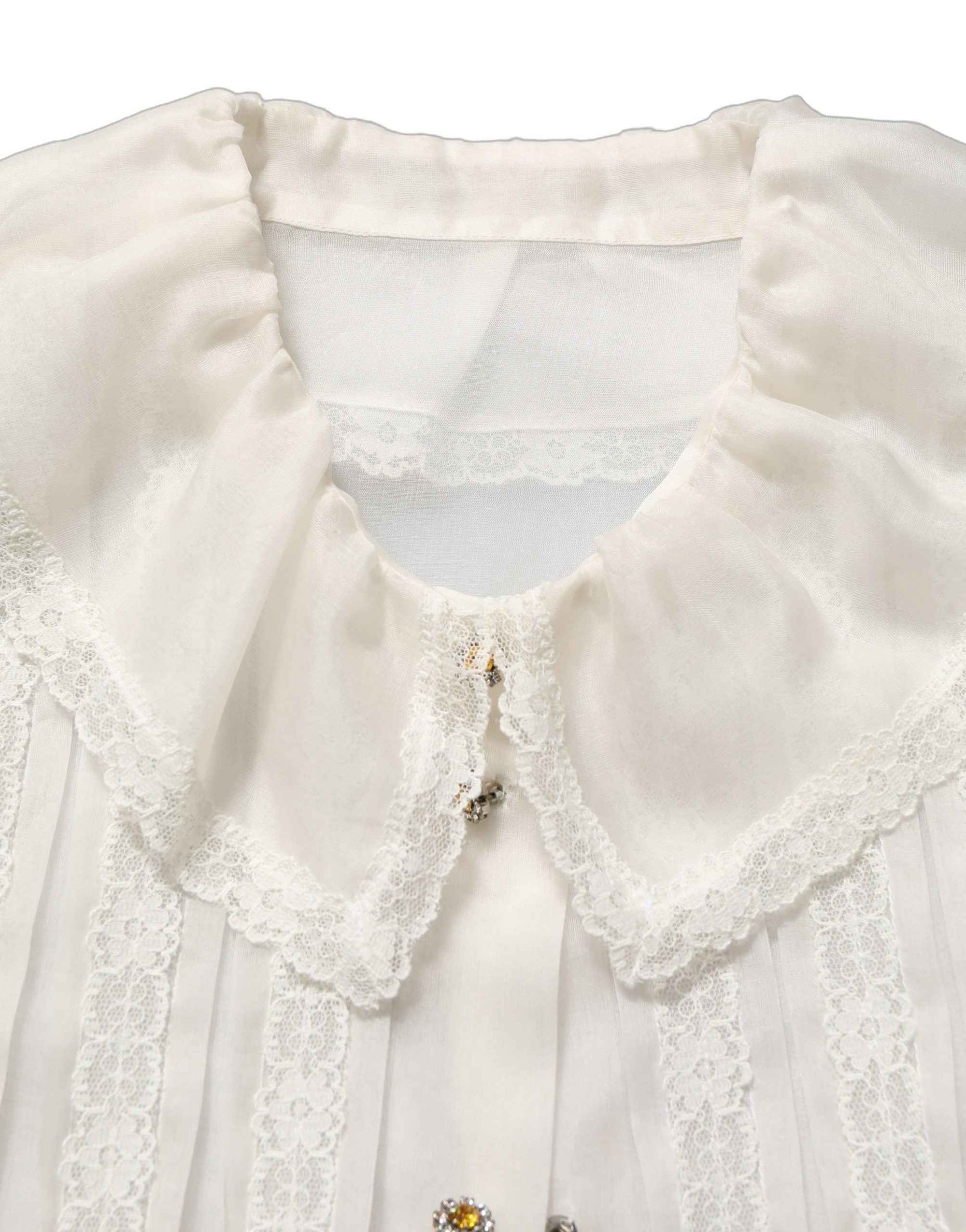 Dolce & Gabbana White Ruffled Sheer Silk Buttoned Blouse Top