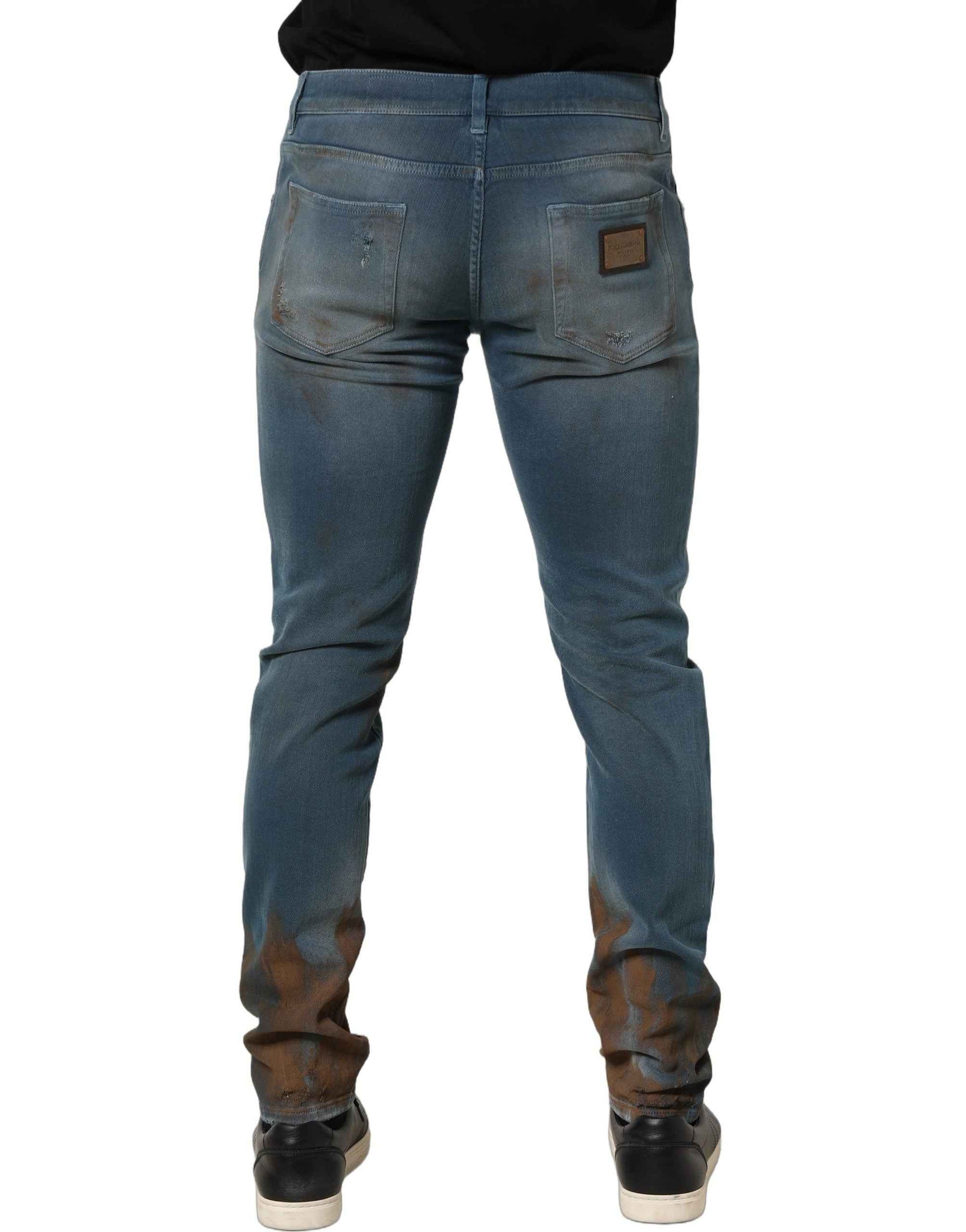 Dolce & Gabbana Blue Distressed Mid Waist Skinny Denim Jeans