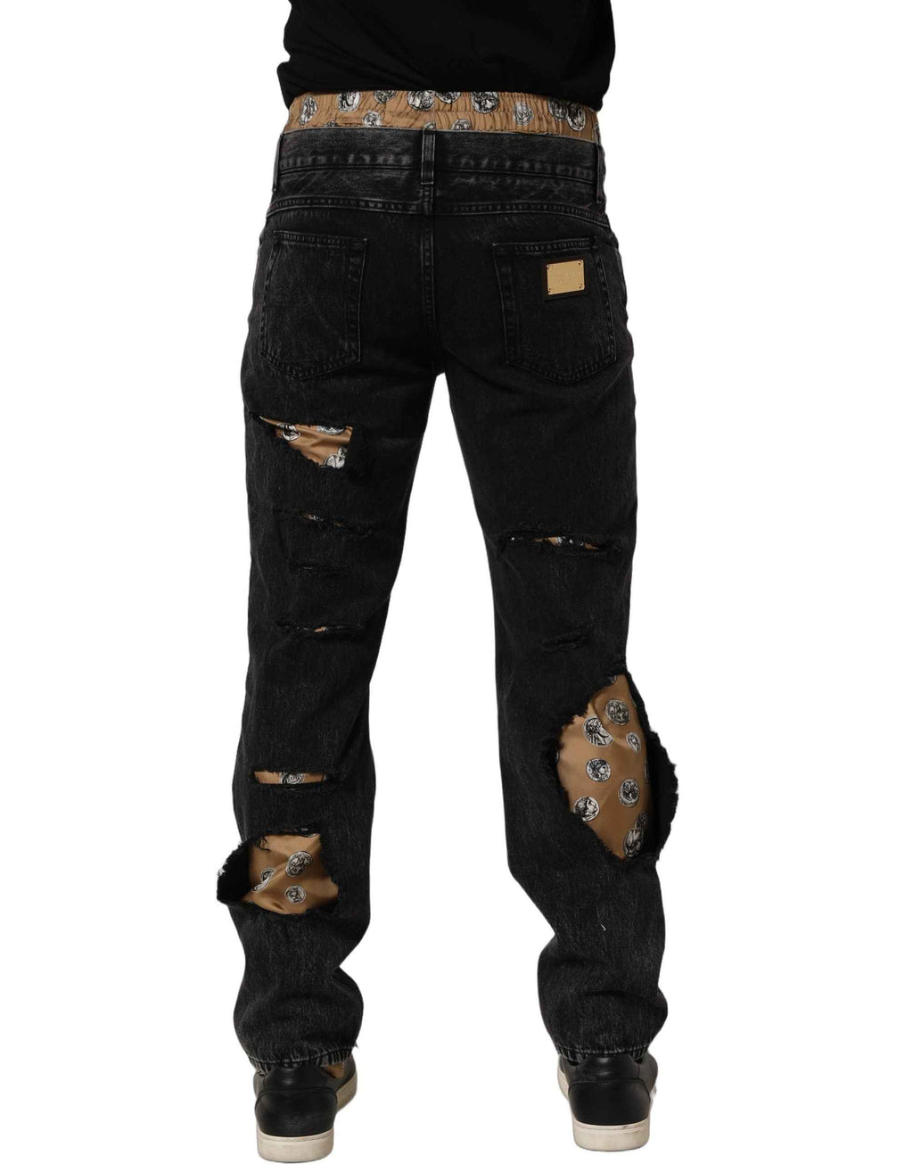 Dolce & Gabbana Black Distressed Cotton Straight Denim Jeans