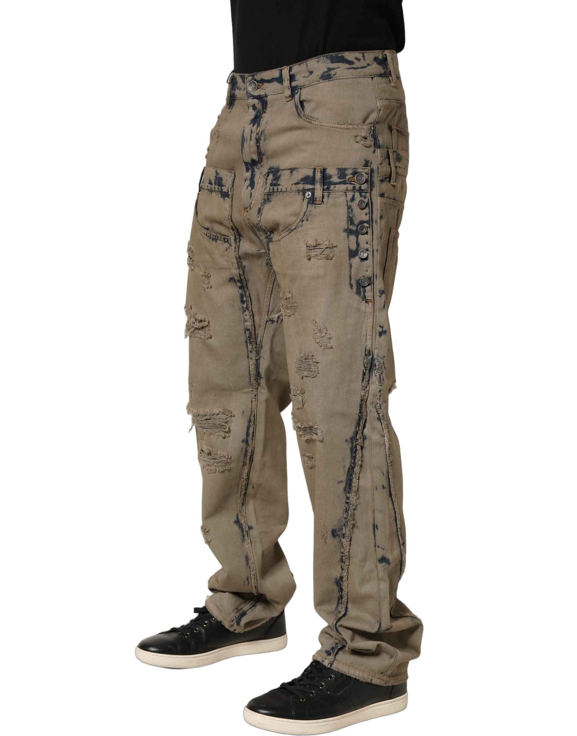 Dolce & Gabbana Beige Bleached Deconstructed Men Denim Jeans