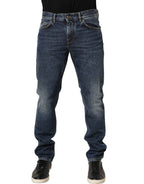 Dolce & Gabbana Dark Blue Washed Mid Waist Straight Men Denim Jeans