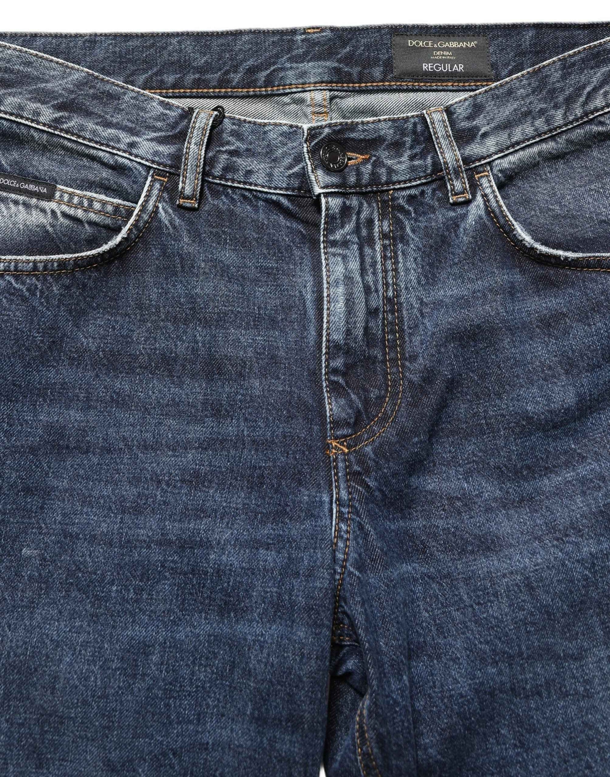 Dolce & Gabbana Dark Blue Washed Mid Waist Straight Men Denim Jeans