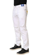 Dolce & Gabbana White Cotton Ripped Slim Fit Men Denim Jeans