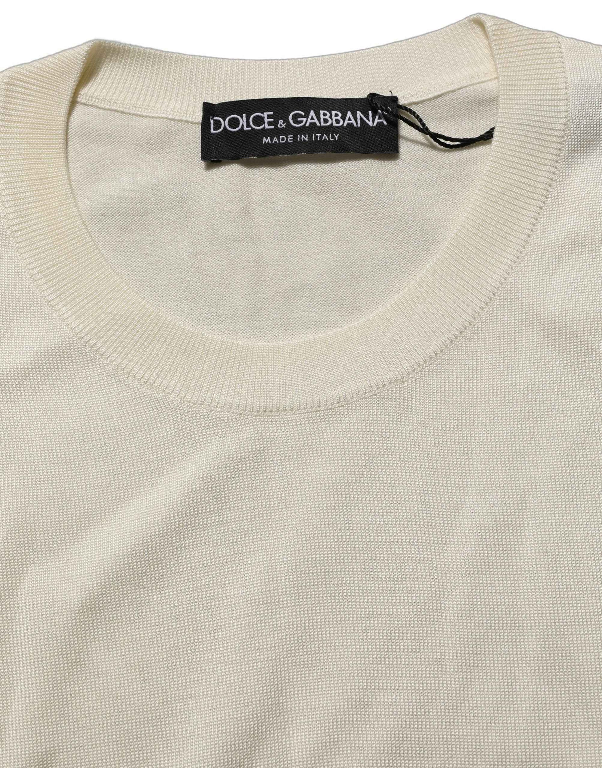 Dolce & Gabbana Off White 3/4 Sleeves Crewneck Pullover Sweater