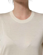 Dolce & Gabbana Off White 3/4 Sleeves Crewneck Pullover Sweater