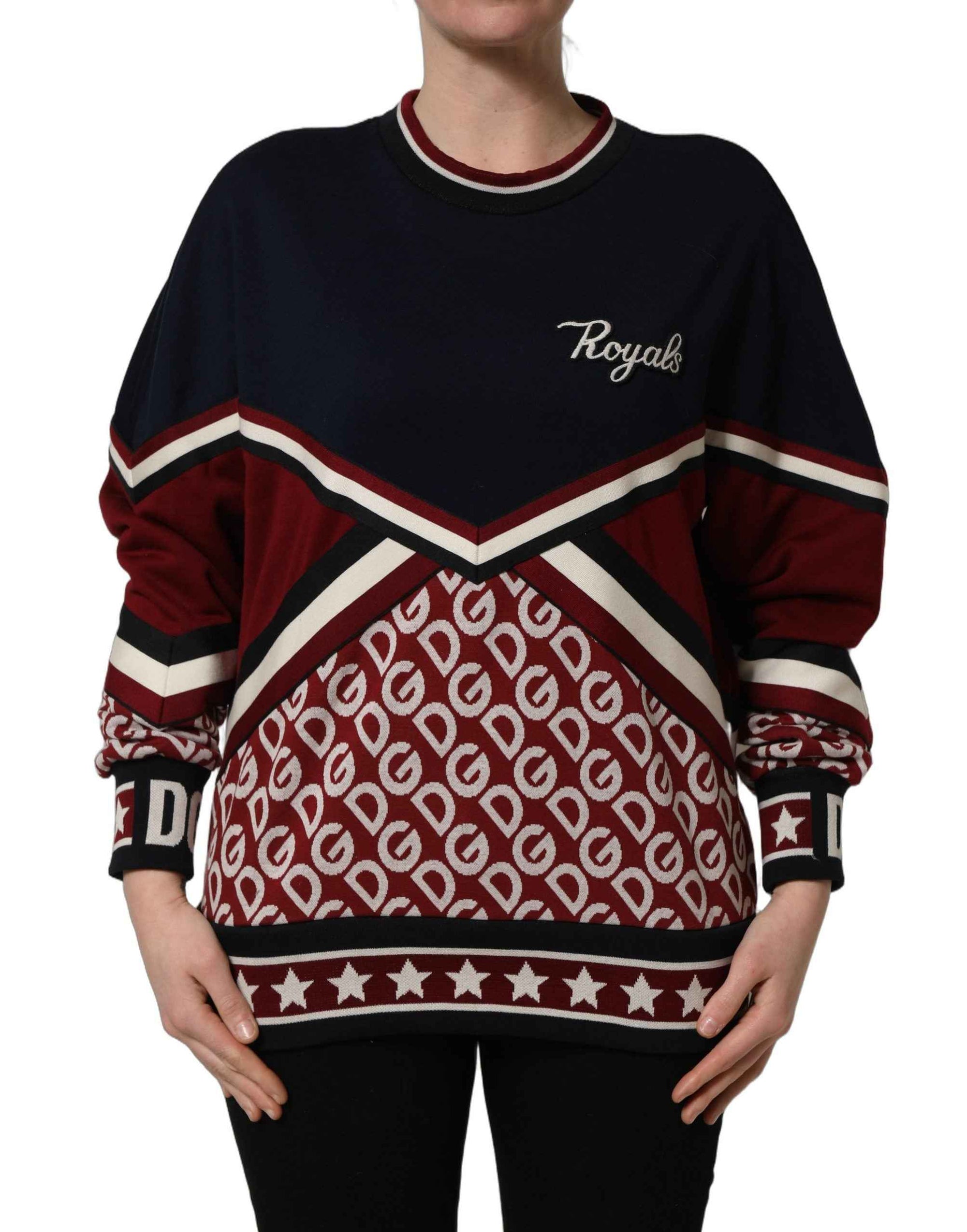 Dolce & Gabbana Blue Red Paneled 'Royals' Patch Sweatshirt Sweater