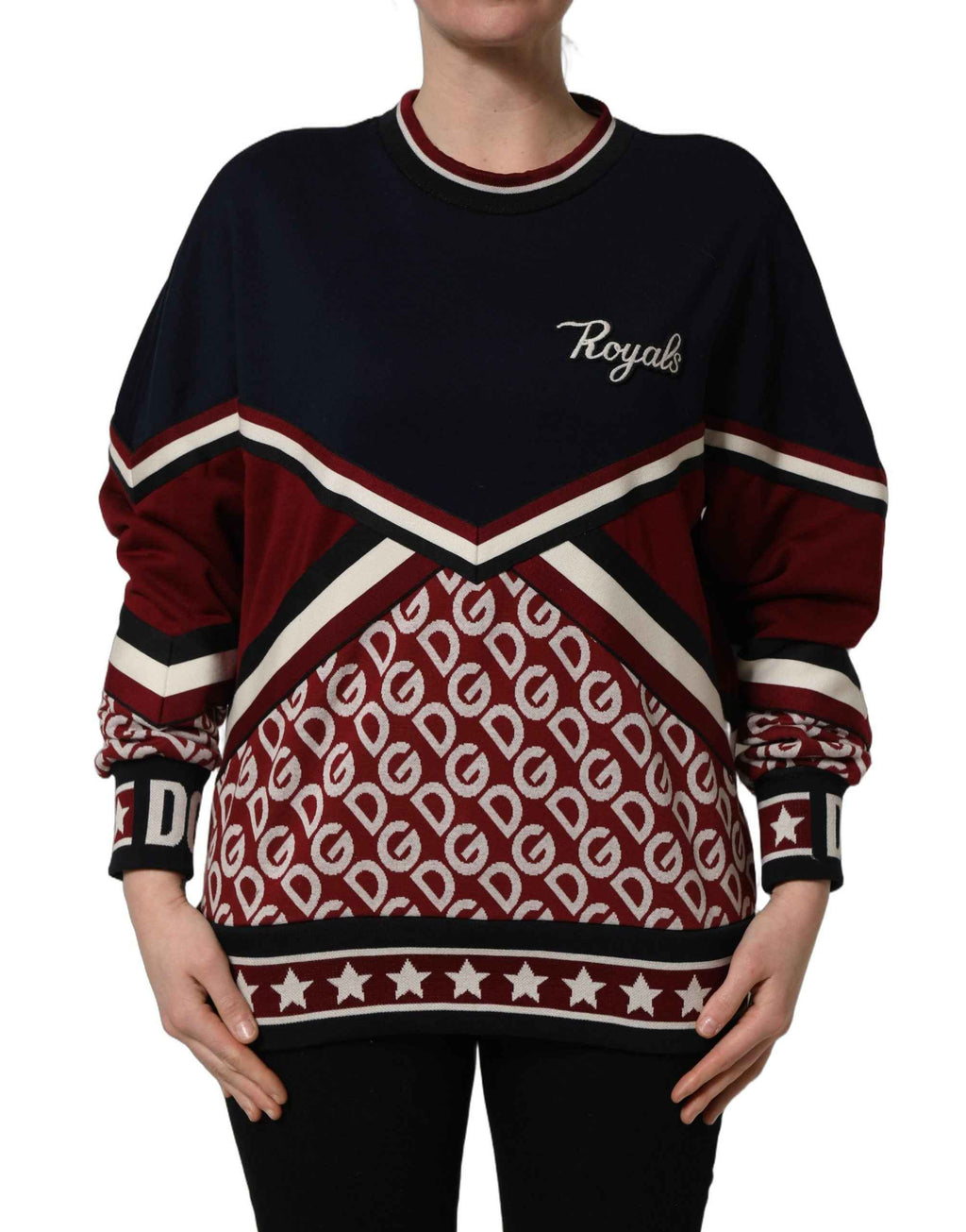 Dolce & Gabbana Blue Red Paneled 'Royals' Patch Sweatshirt Sweater