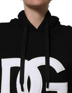 Dolce & Gabbana BlackWhite Appliqué Hooded Sweatshirt Sweater