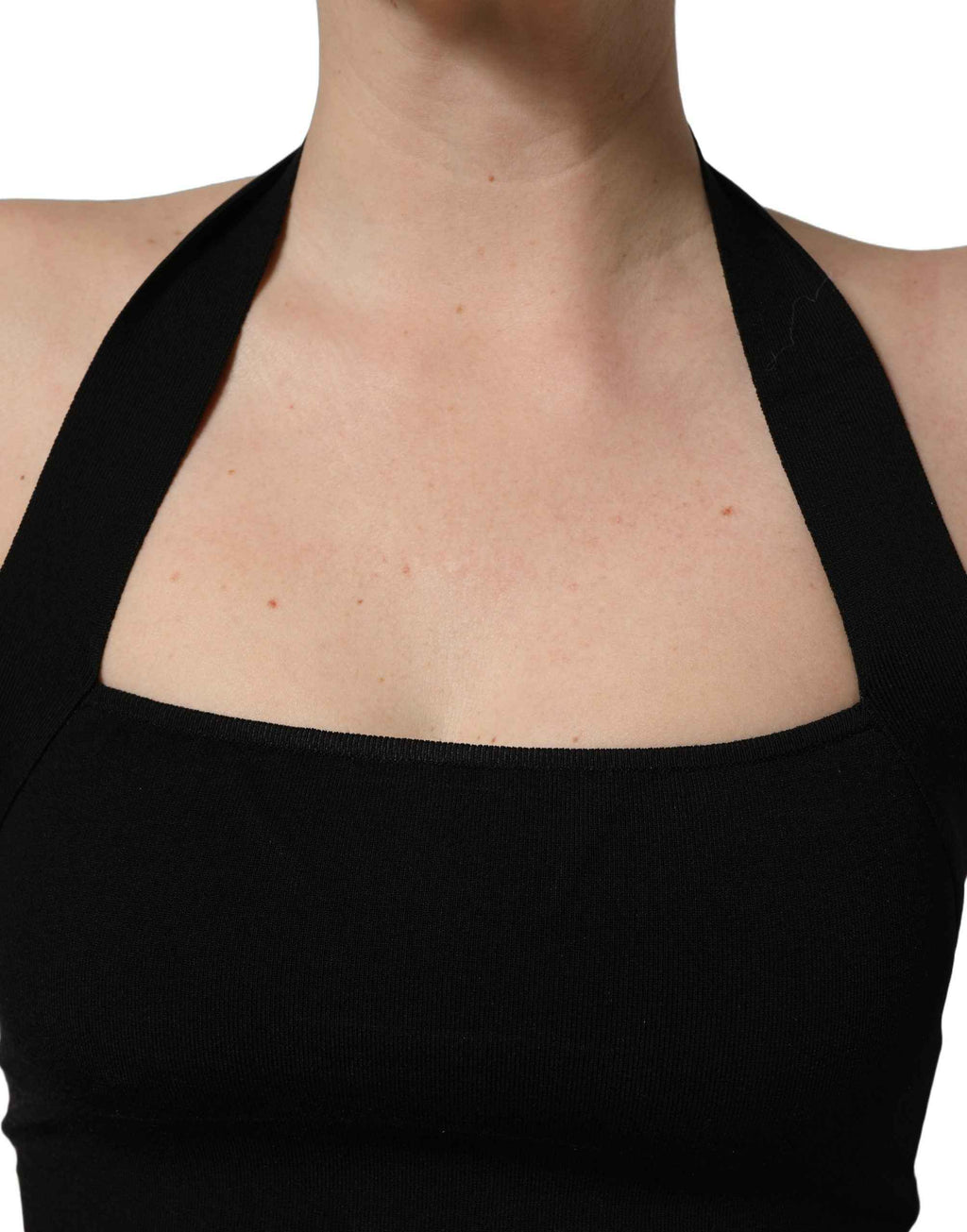 Dolce & Gabbana Black Square Neck Halter Cropped Tank Top