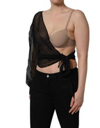 Dolce & Gabbana Black Wrap Sheer Chiffon One Shoulder Top