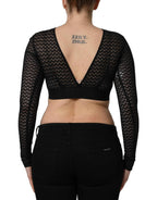 Dolce & Gabbana Black Nylon Fishnet Long Sleeve Cropped Top