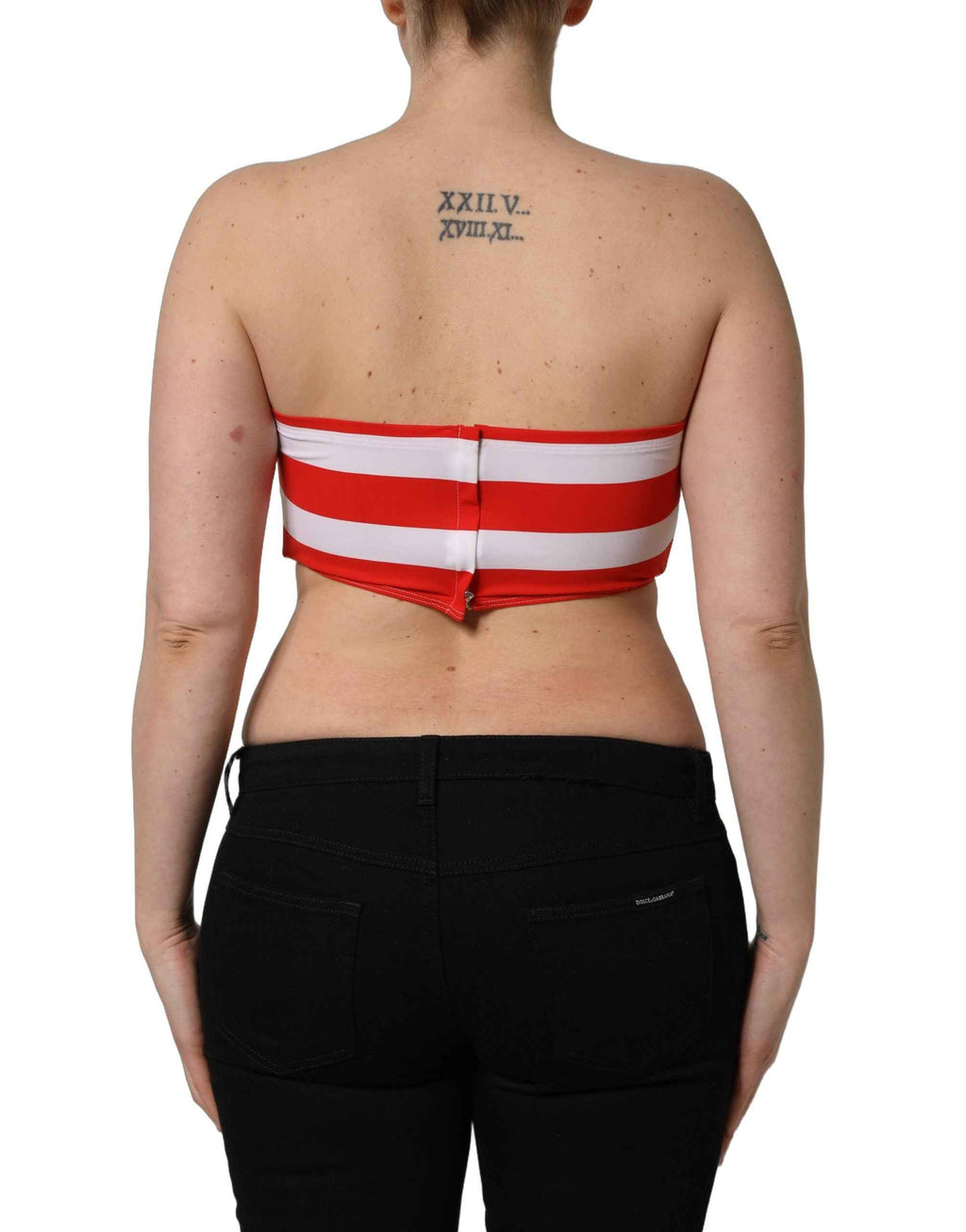 Dolce & Gabbana White Red Nylon Striped Ribbed Tube Crop Top
