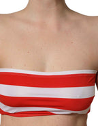 Dolce & Gabbana White Red Nylon Striped Ribbed Tube Crop Top