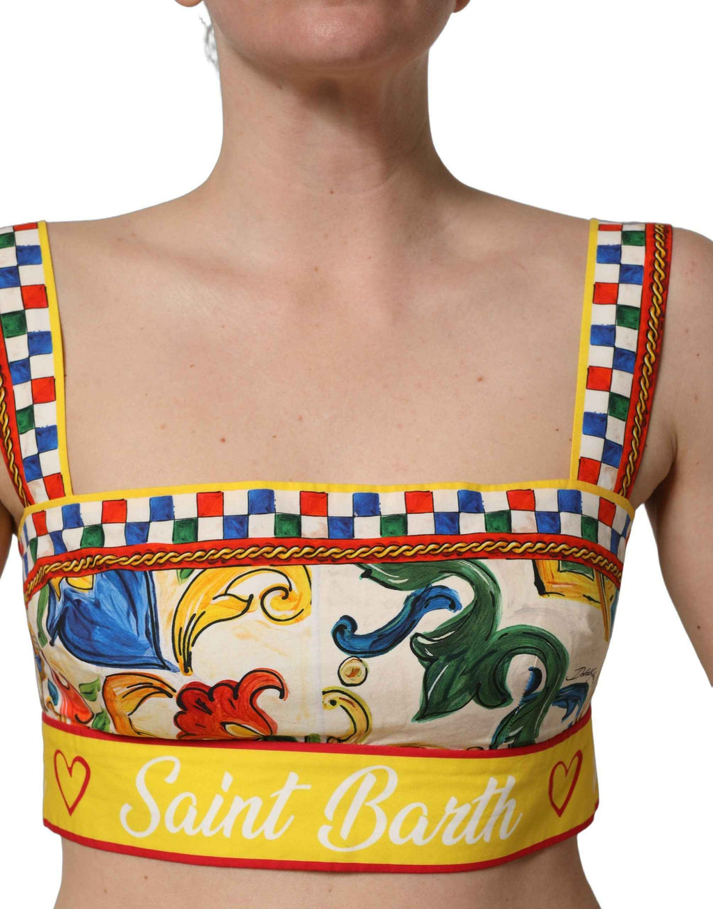 Dolce & Gabbana Multicolor Majolica Print Cotton Crop Top