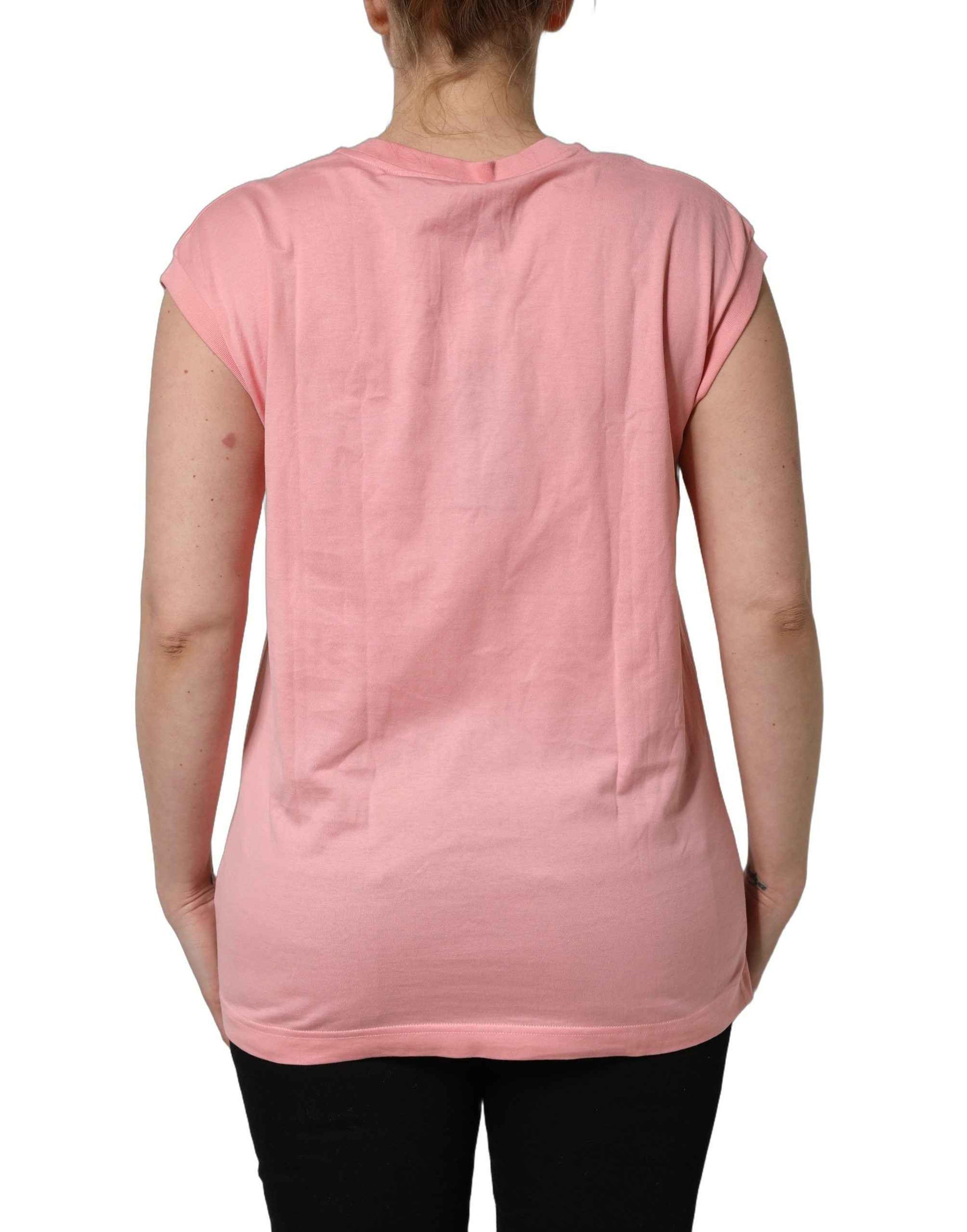Dolce & Gabbana Pink Cotton DG Logo Round Neck Tank T-shirt