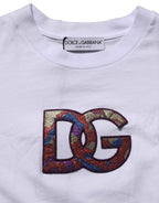 Dolce & Gabbana White Cotton DG Logo Patch Crew Neck T-shirt