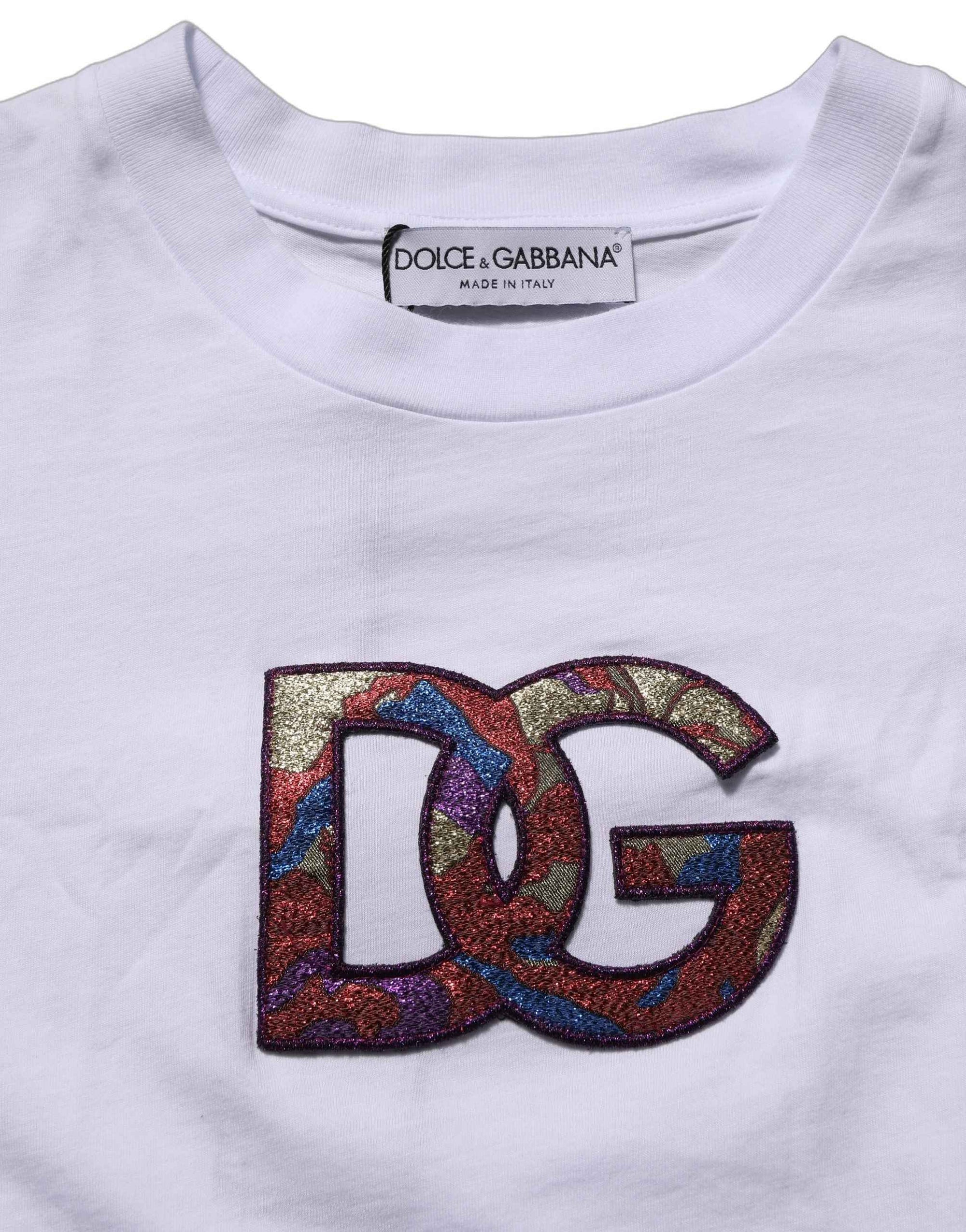 Dolce & Gabbana White Cotton DG Logo Patch Crew Neck T-shirt