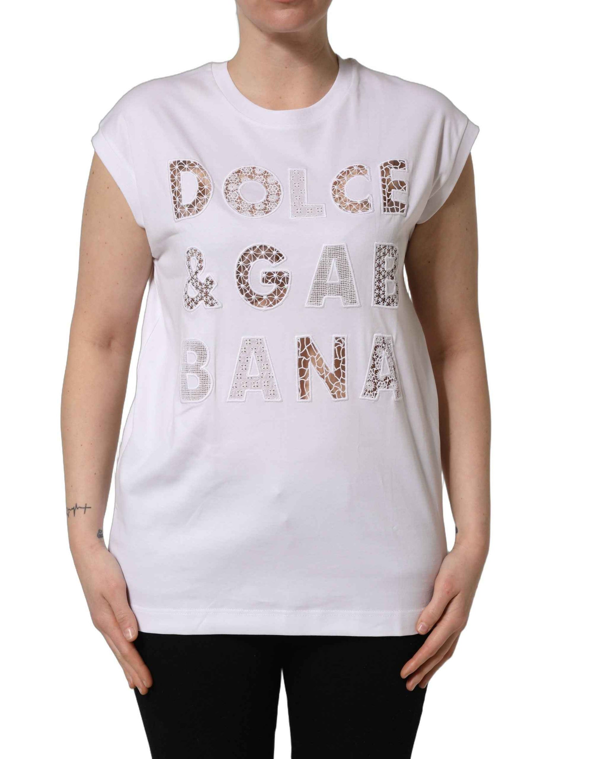 Dolce & Gabbana White Logo Round Neck Sleeveless T-shirt